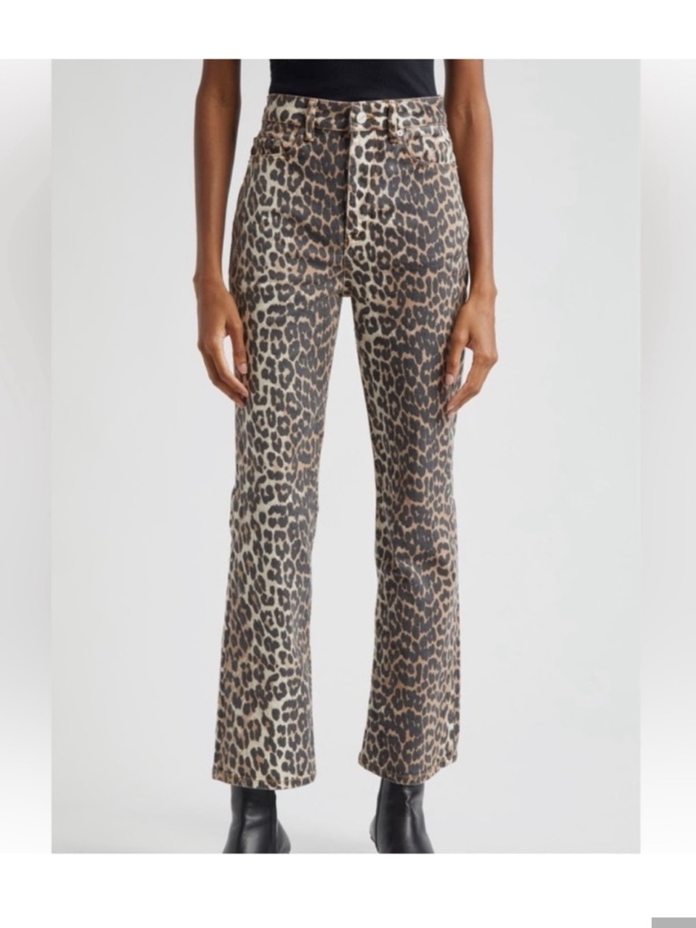 Ganni size 29 Leopard Print Betzy Cropped Leg Pants